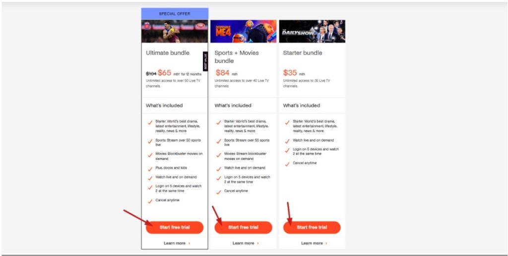 Choose A Plan & Click On Start Free Trial