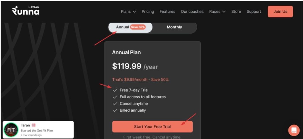 Click on “Start Your Free Trial”