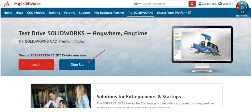 Click on “Sign Up”