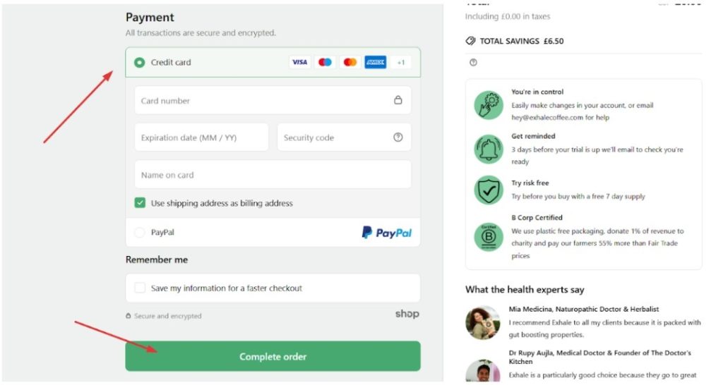 Payment and complete the order