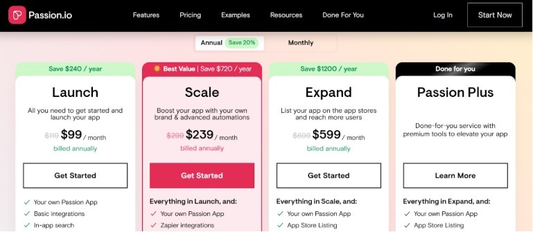 the plans designed to suit different levels of app creation