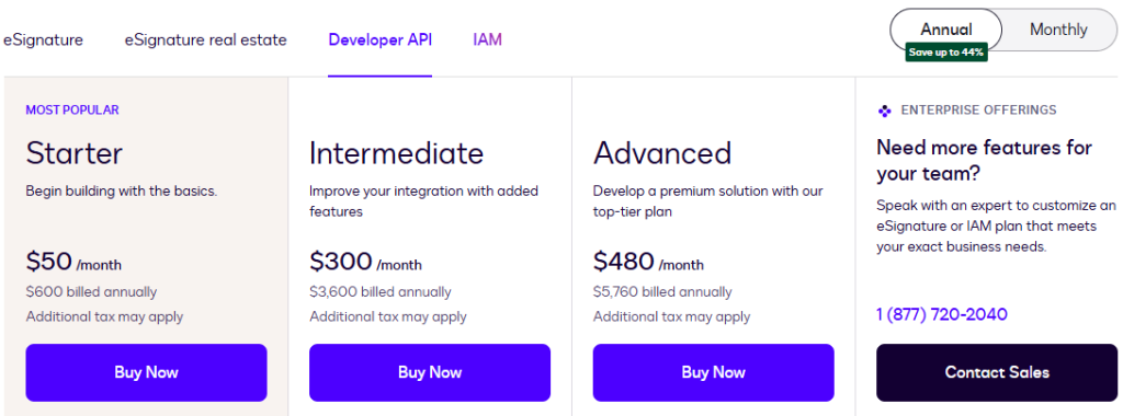 Docusign Developer API Pricing Plans