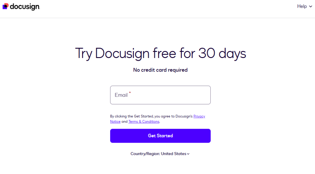 Docusign Sign Up Page
