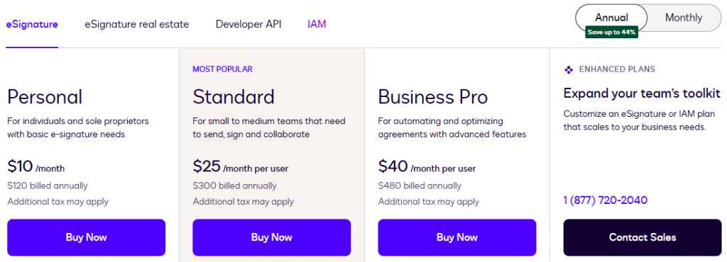 Docusign eSignature Pricing Plans