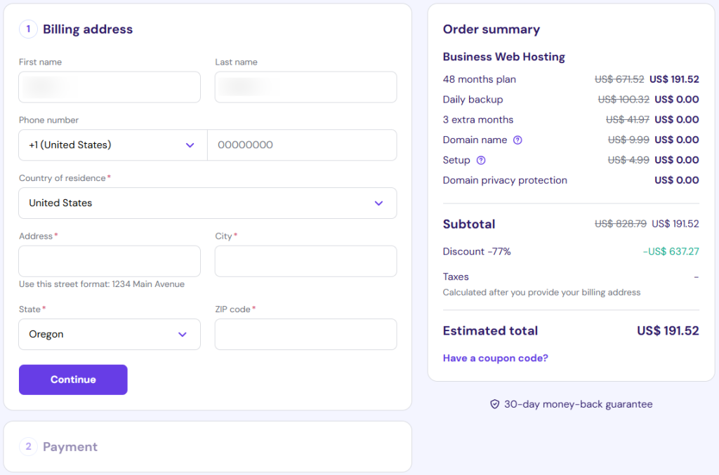 Hostinger Checkout Page