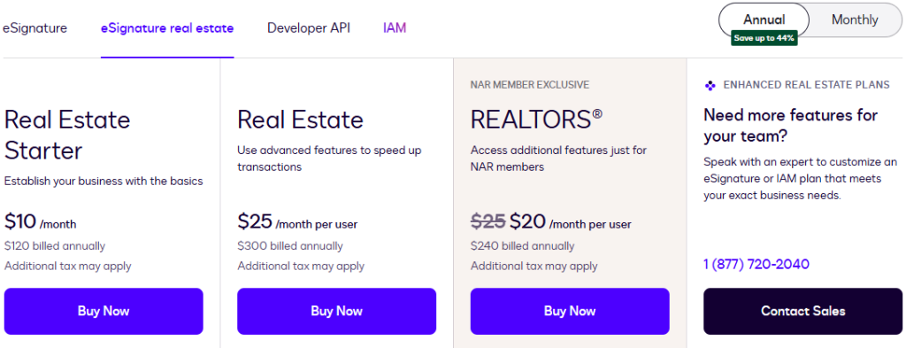 eSignature real estate pricing plans