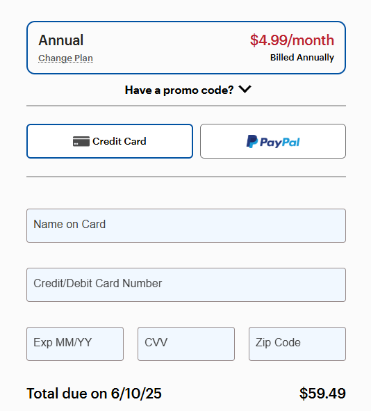 Fox Nation Checkout Page