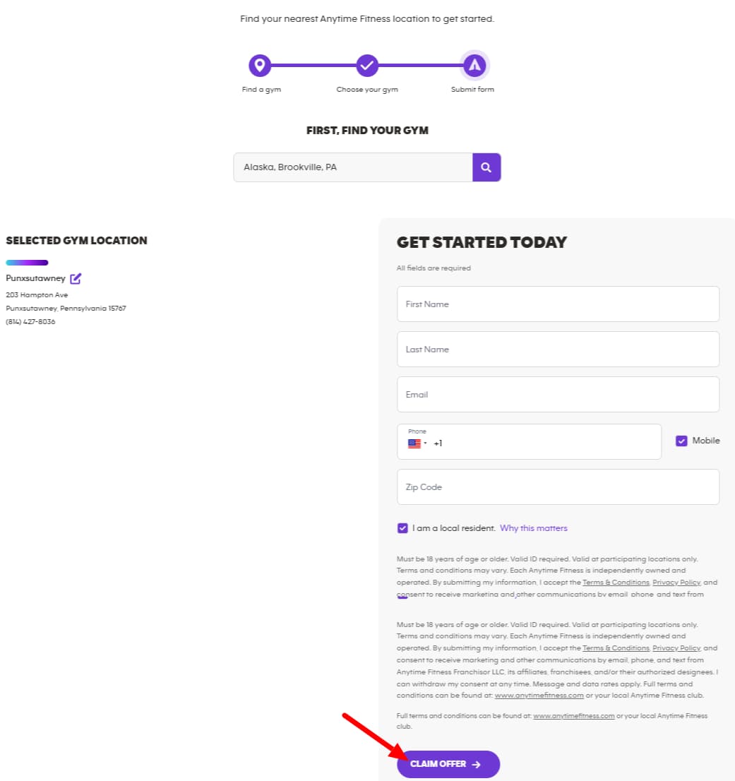 Anytime Fitness Form Submission