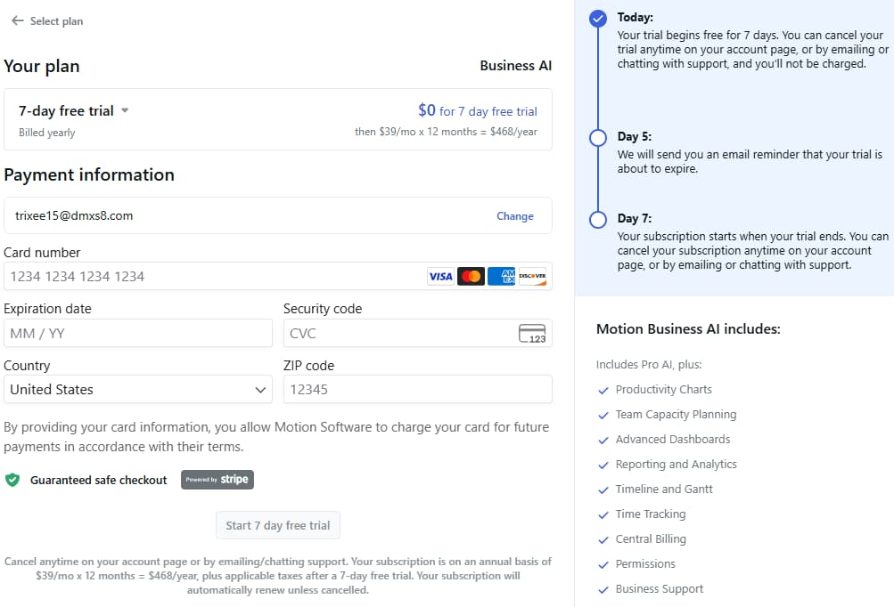 Motion Checkout Page Motion Checkout Page