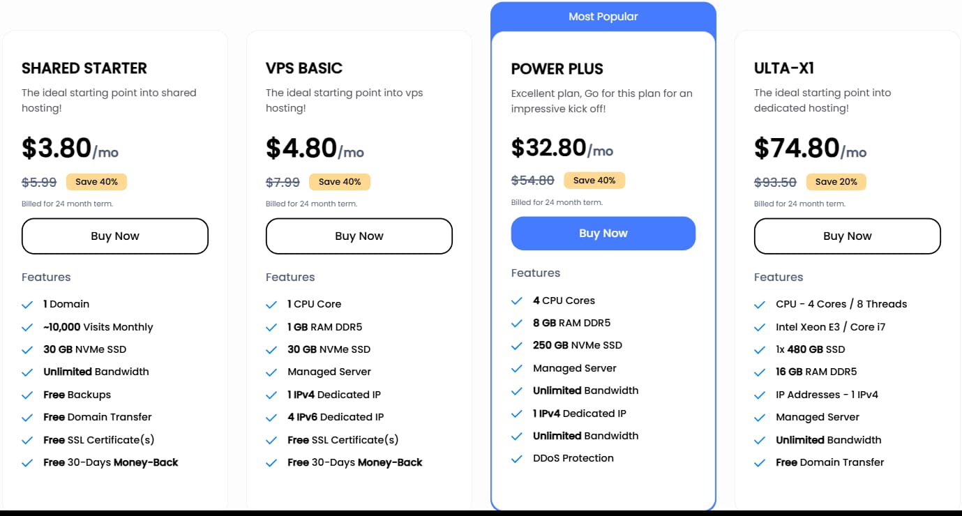 UltaHost Pricing Plans UltaHost Pricing Plans